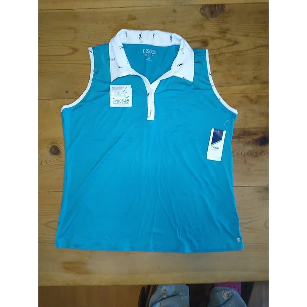 IZOD Golf SwingFlex Tank Top Womens XL Turquoise Sleeveless Activewear NWT - Picture 2 of 10